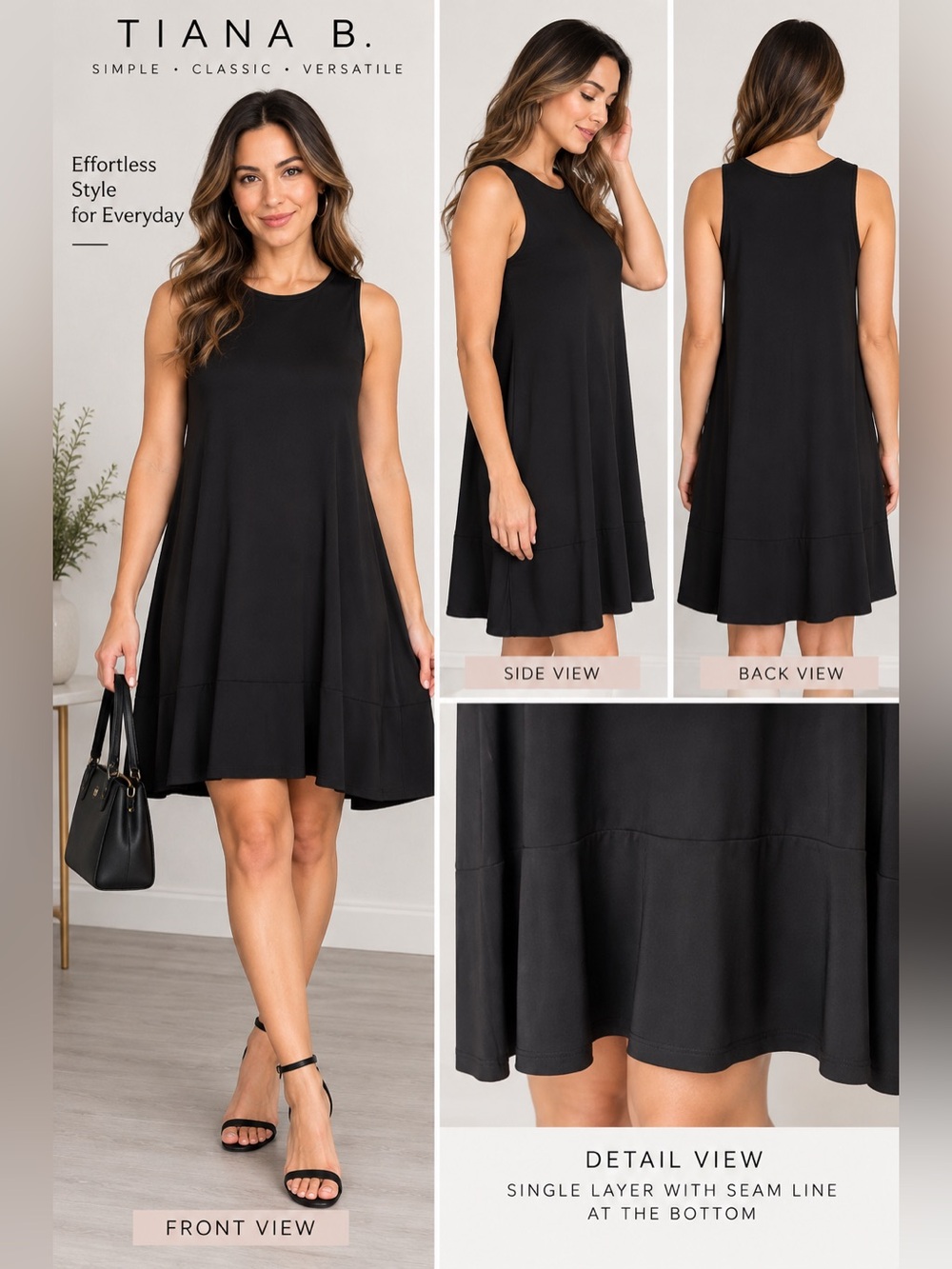 Tiana B Black Sleeveless Swing Dress A-Line Large NWT